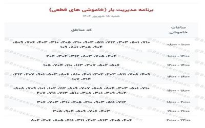 اطلاعیه خاموشی‌های برق شهر کرمان